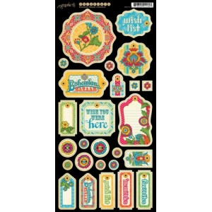 Bohemian Bazaar Die Cut Chipboard Tags - 1